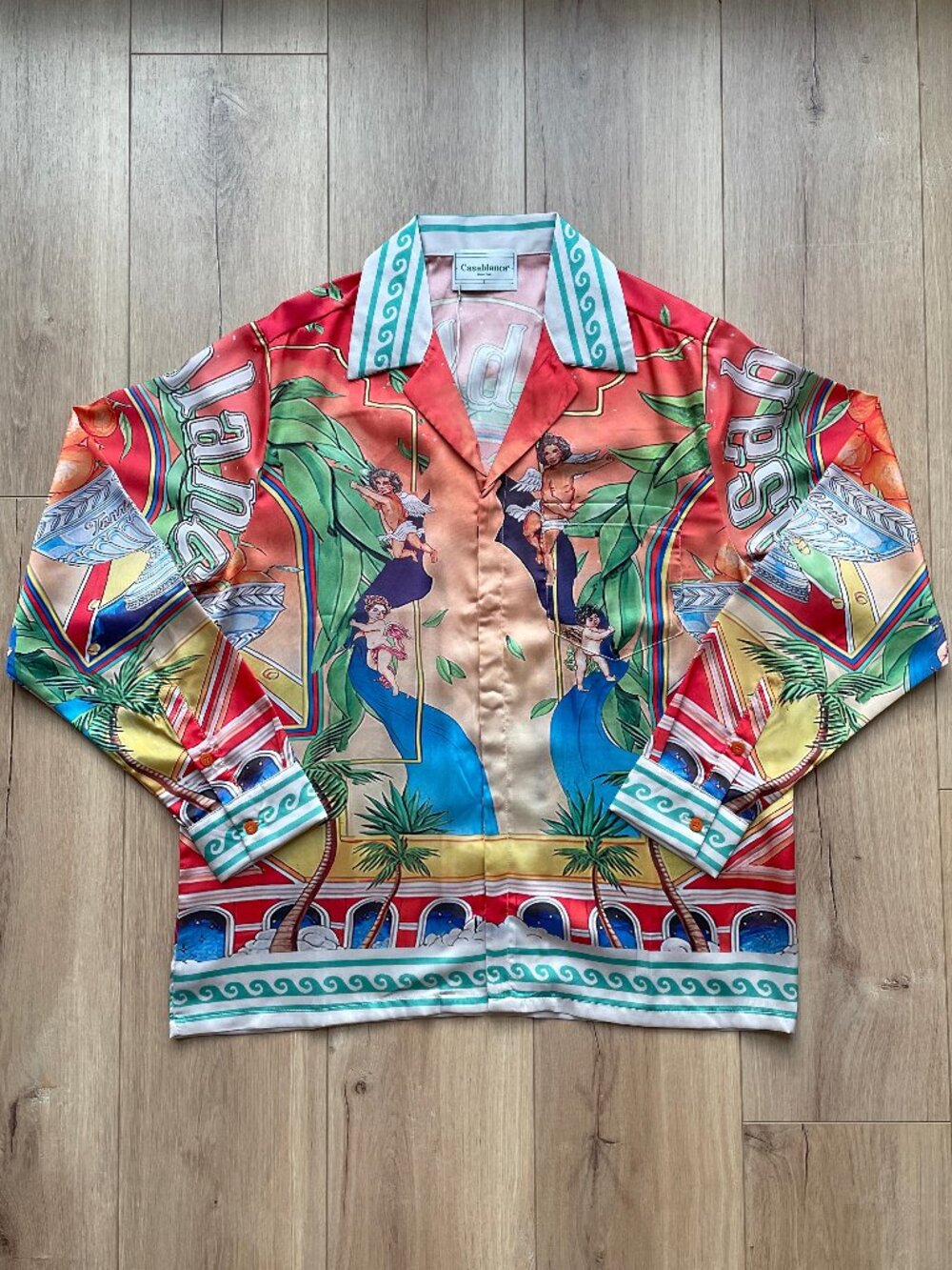 Casablanca Men Silk Blend Printed Long Sleeve Shirt Multicolor Resort Luxury XL - Picture 2 of 6